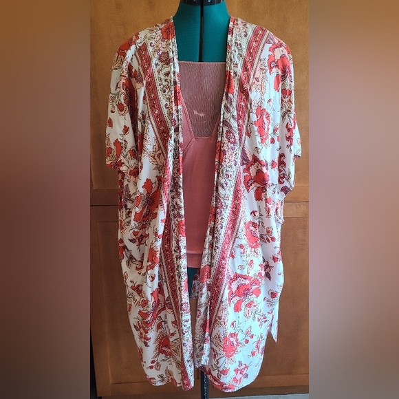 Angie Duster Kimono Red Cream - Picture 1 of 6